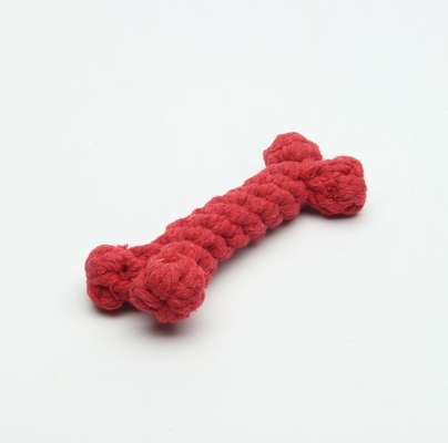 Tough Cotton Lovely Dog Rope Bone / Red Puppy Rope Chew Toys 16cm Size