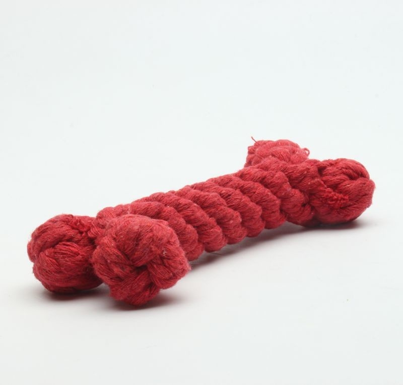 Tough Cotton Lovely Dog Rope Bone / Red Puppy Rope Chew Toys 16cm Size