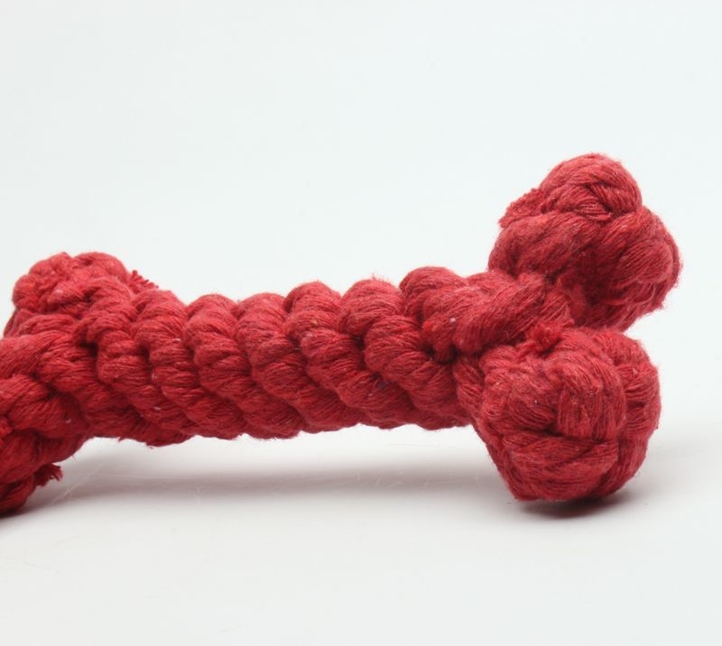 Tough Cotton Lovely Dog Rope Bone / Red Puppy Rope Chew Toys 16cm Size