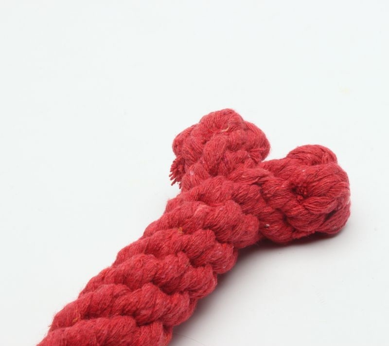 Tough Cotton Lovely Dog Rope Bone / Red Puppy Rope Chew Toys 16cm Size