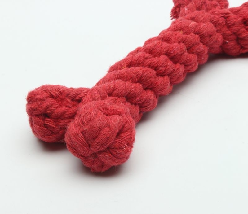Tough Cotton Lovely Dog Rope Bone / Red Puppy Rope Chew Toys 16cm Size
